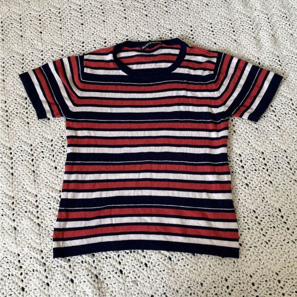 Brandy Melville Tops - Brandy Melville Striped Crewneck Knit Shirt Orange/Blue (One Size)